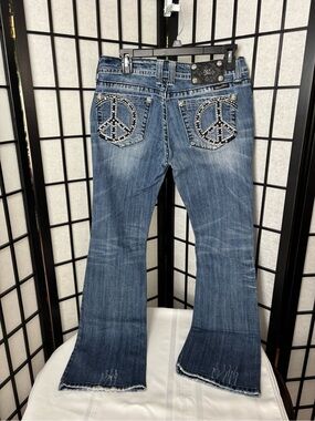 Miss Me Blue Embellished Peace Sign Bootcut Jeans-Size 30x31